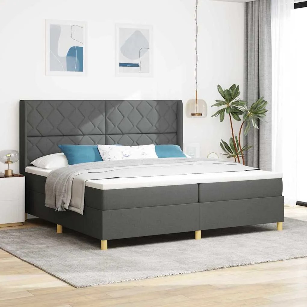 vidaXL Cama Box com colchão com cabeceira Cinzeto 200 x 200 cm tecido