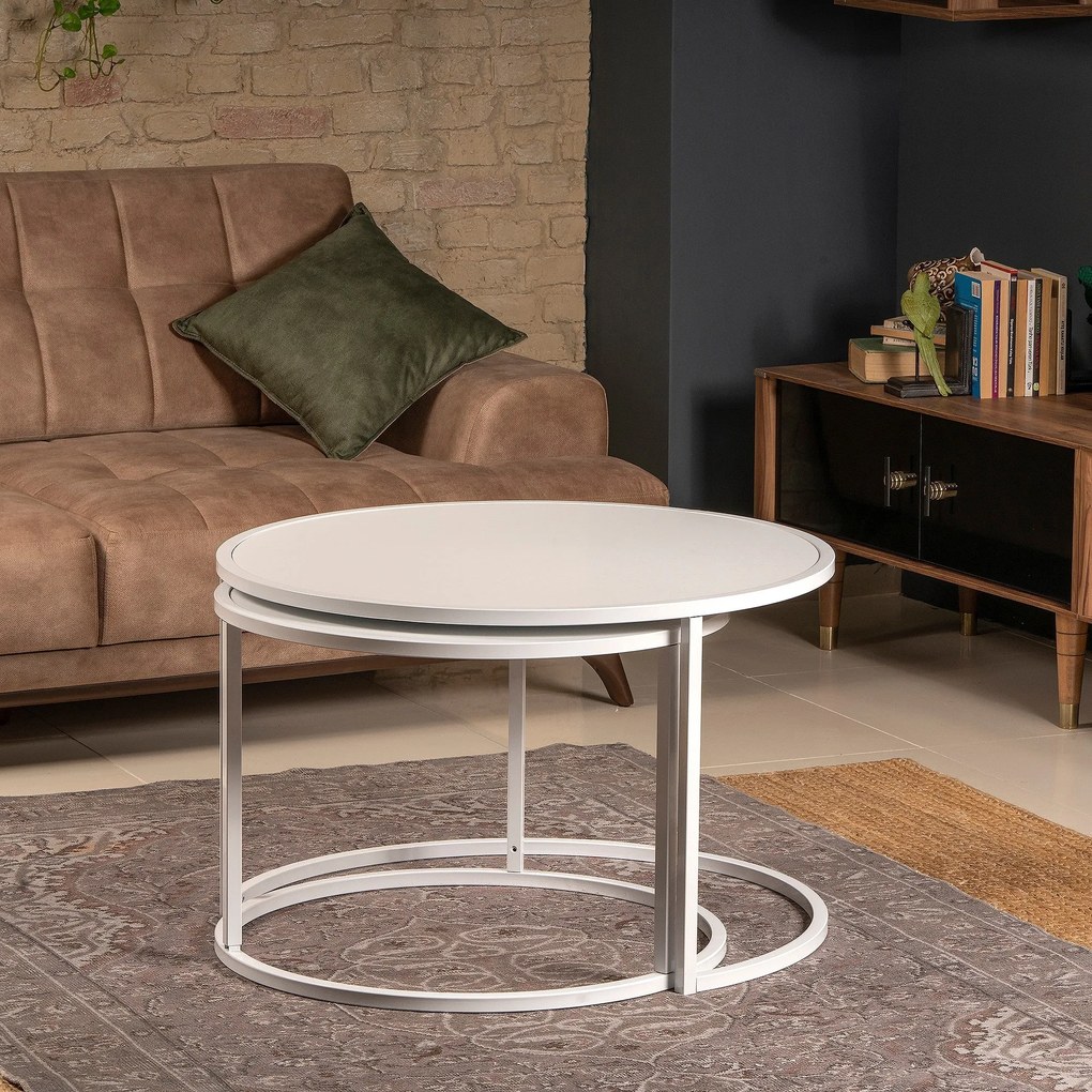 Conjunto de Mesas de Apoio Tambur – Branco – 66/80 cm