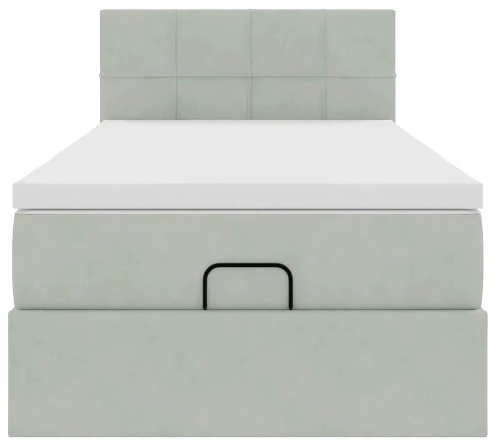 Estrutura de cama otomana com colchão cinza claro Veludo