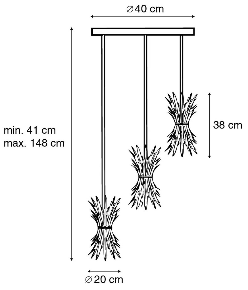Candeeiro de suspensão Art Déco dourado 3 luzes - Wesley
