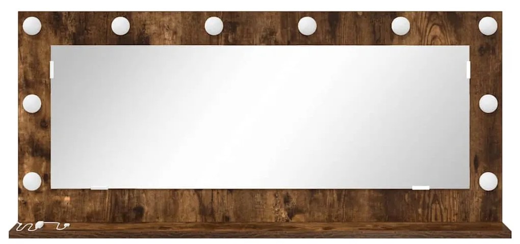 Espelho de Maquilhagem com Luzes LED Carvalho Fumado 100x45x18 cm