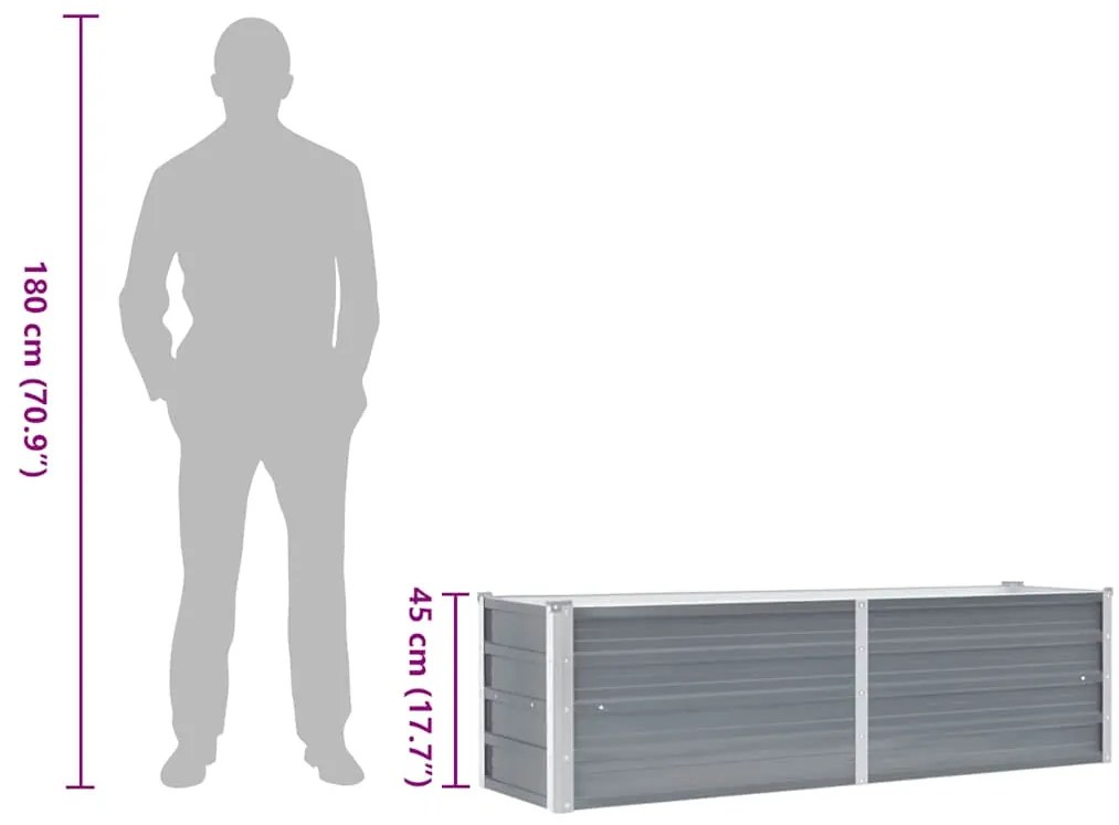 Canteiro elevado de jardim aço galvanizado 160x40x45cm cinzento