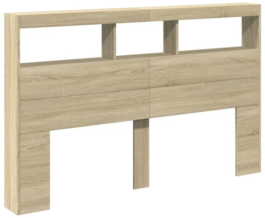 Armário de cabeceira c/ luzes LED 160x17x102 cm carvalho sonoma