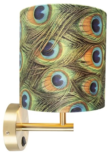 Candeeiro de parede vintage dourado com abajur de veludo 20/20/20 Pavão - Combi Moderno