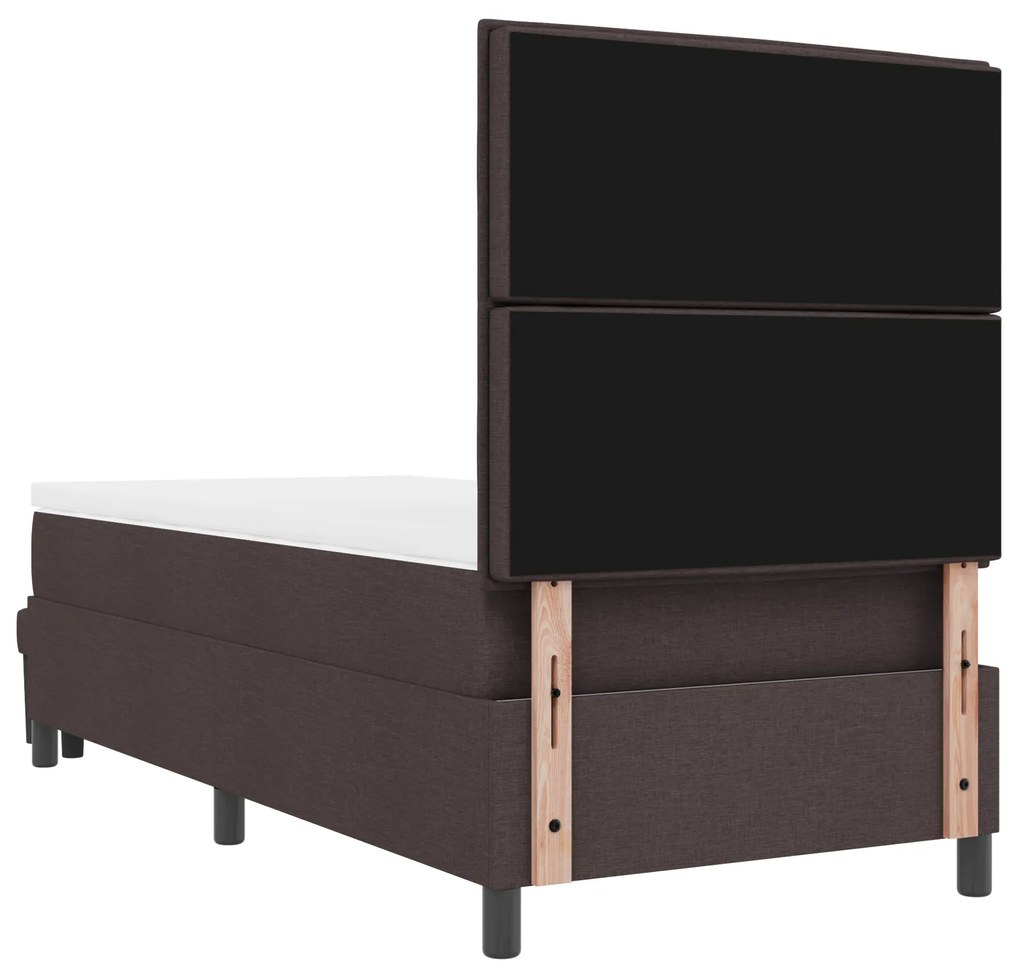 Cama Box Spring com Colchão & Banco Marrom Escuro 90x200 cm Tecido