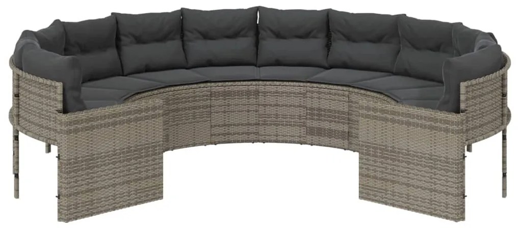 Sofá de jardim com almofadões redondo vime PE cinzento