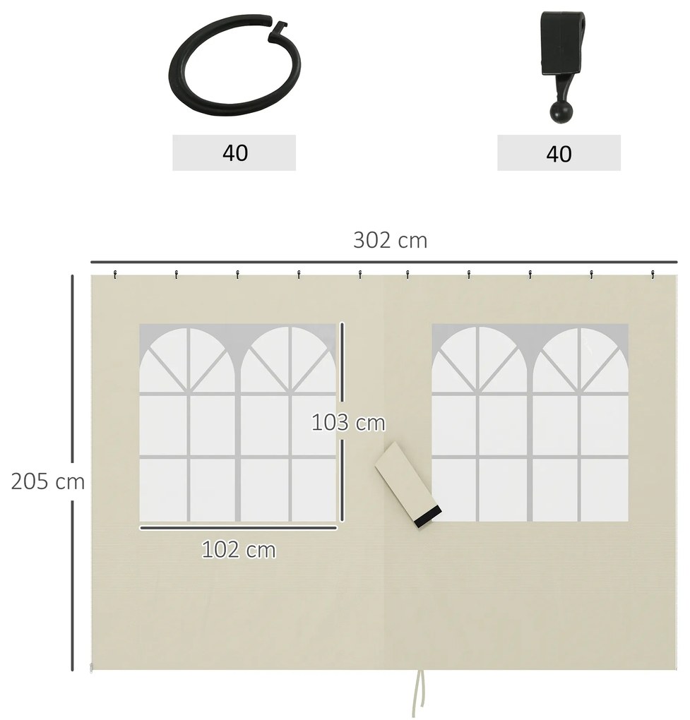 4 Paredes Laterais para Tenda 3x3 m (Não incluida) Laterais de Tenda com Ganchos 8 Janelas e Proteção UV  Creme