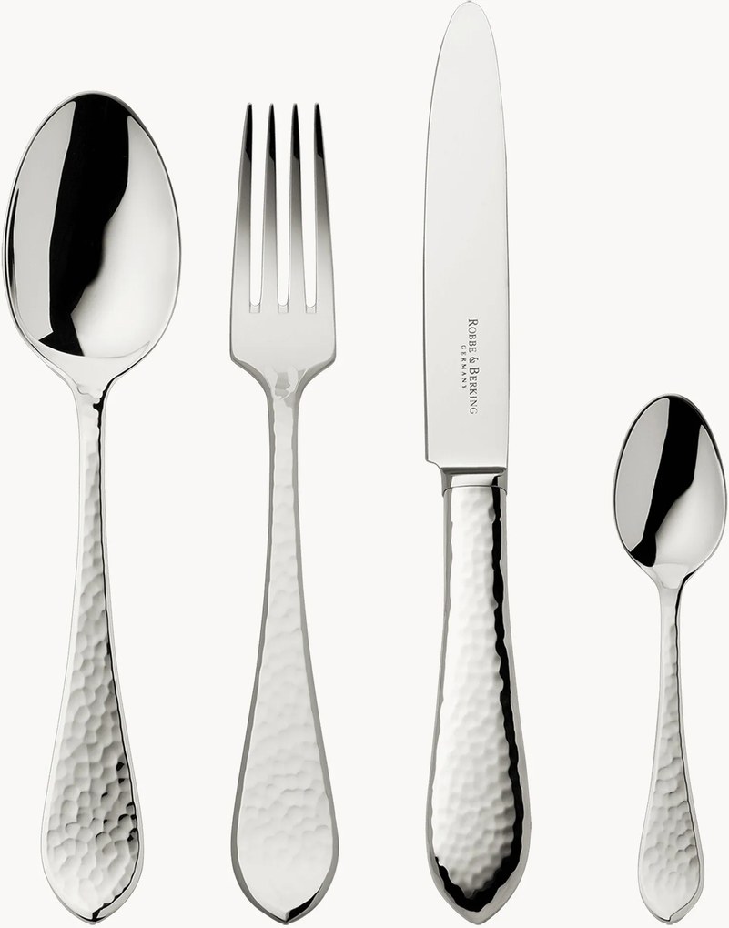 Conjunto de talheres artesanais muito polidos Martelé, vários tamanhos