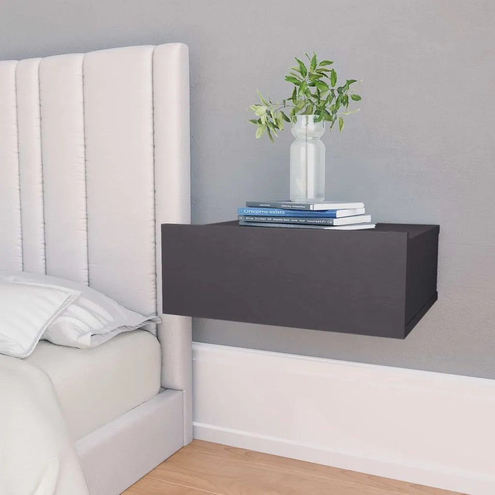 vidaXL Mesa de cabeceira suspensa 2 pcs derivados de madeira cinzento