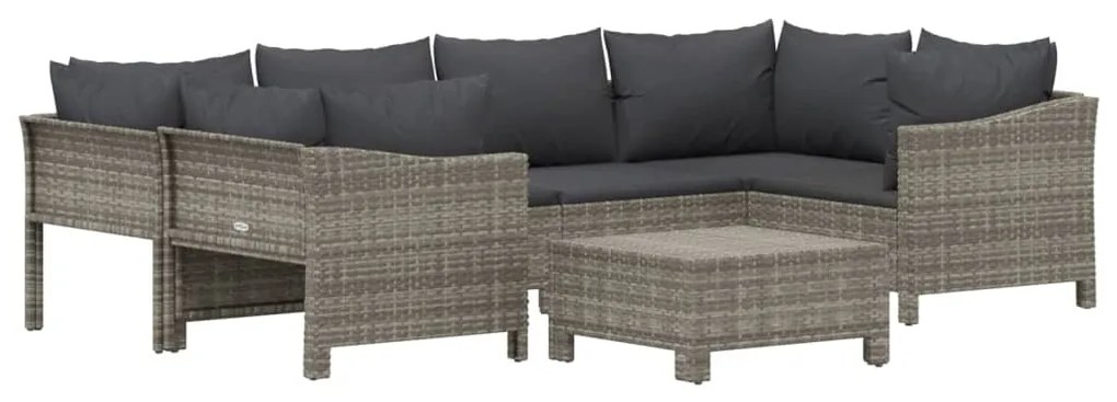 7 pcs conjunto lounge de jardim c/ almofadões vime PE cinzento