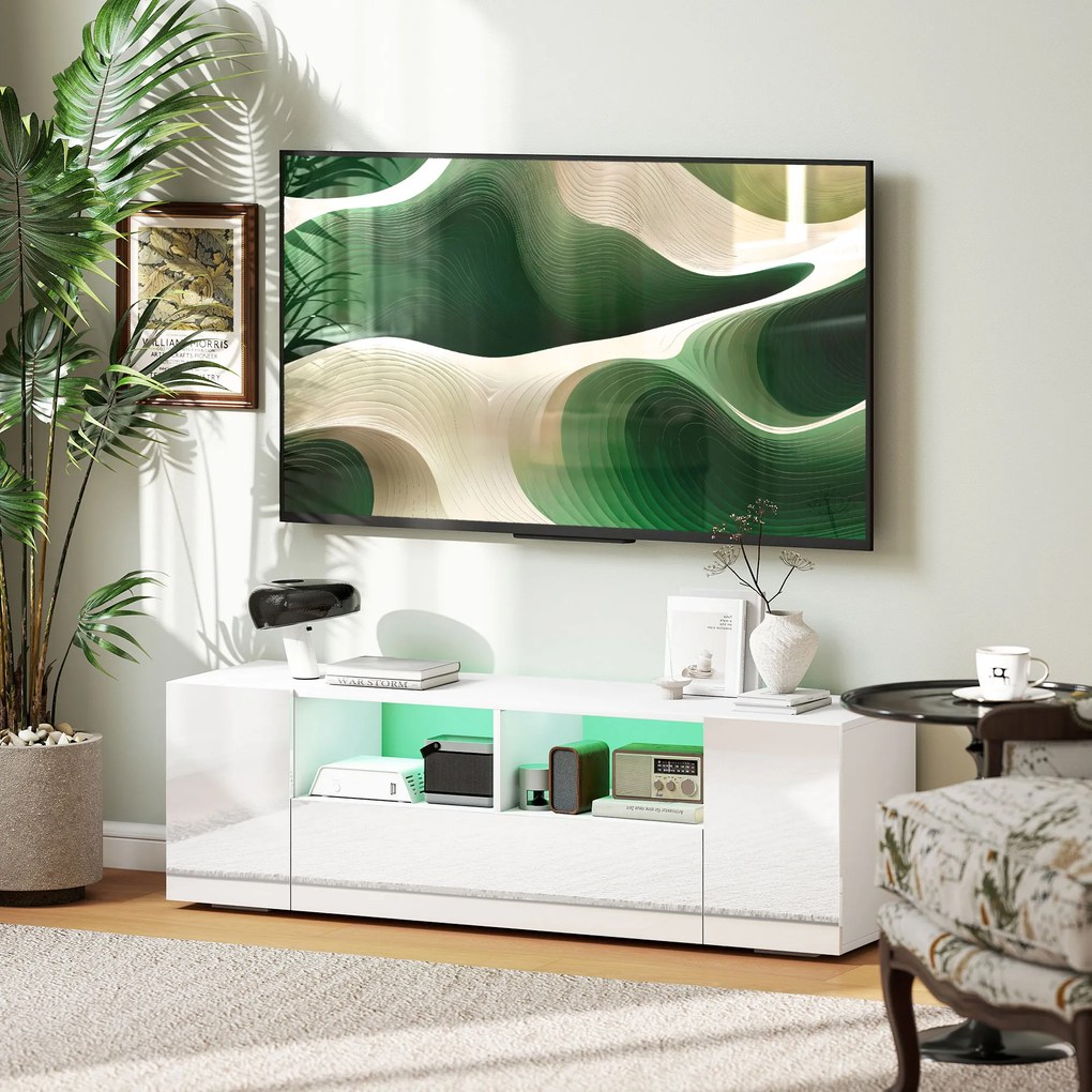 Móvel de TV, 137 x 35 x 42 cm, Iluminação LED, Branco