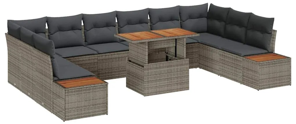 Conjunto de Jantar de Jardim com 11 Peças e Almofadas em Rattan Cinza