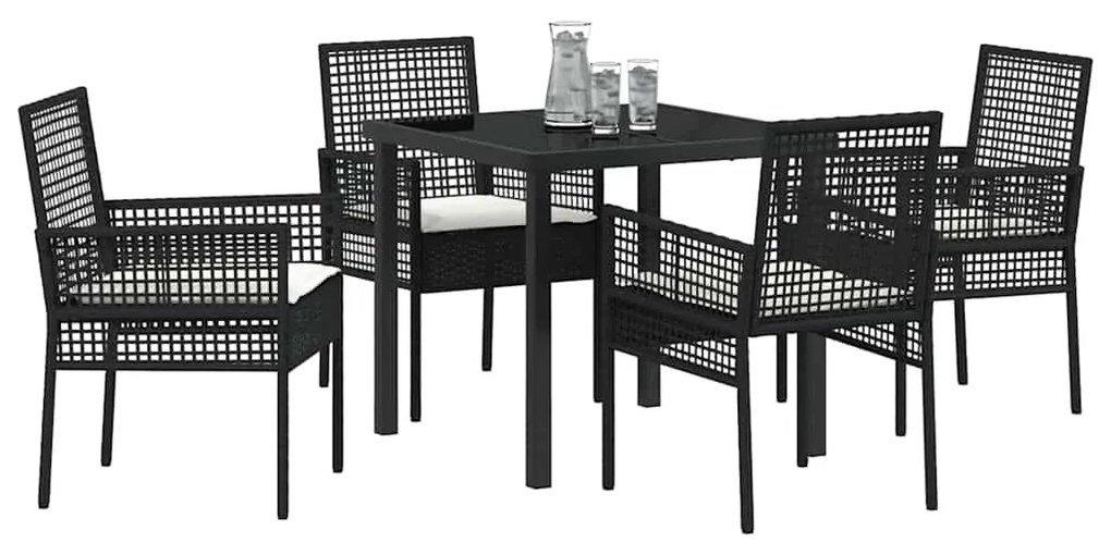 Conjunto de Jantar de 5 Peças com Almofadas Rattan Preto