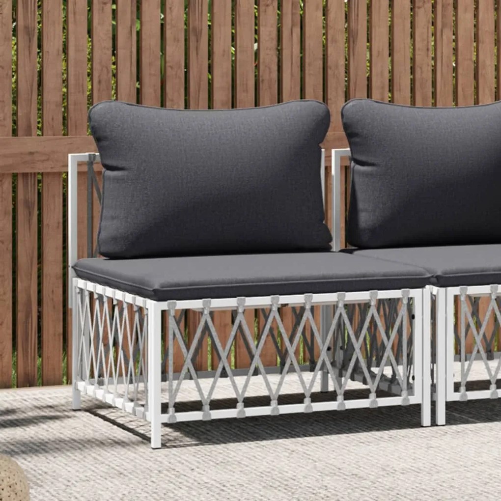 vidaXL Sofá de centro para jardim com almofadões tecido branco