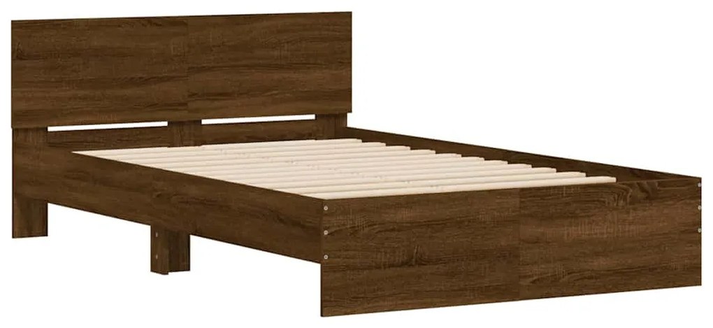 Estrutura cama cabeceira/luzes LED 140x200 cm carvalho castanho