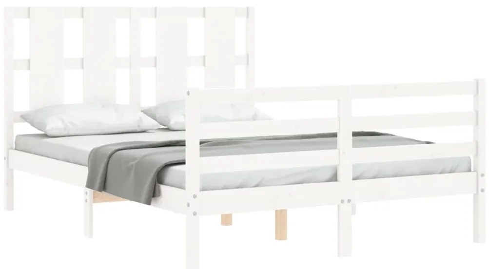 Estrutura de cama com cabeceira 140x190cm madeira maciça branco