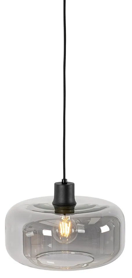 Candeeiro de suspensão Art Deco preto com vidro fumê - Bizle Art Deco