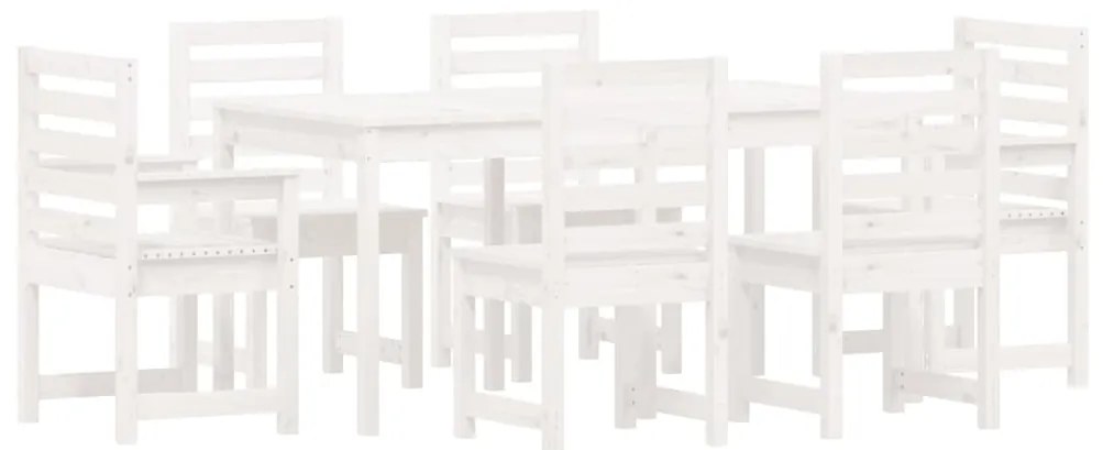 7 pcs conj. de jantar p/ jardim madeira de pinho maciça branco