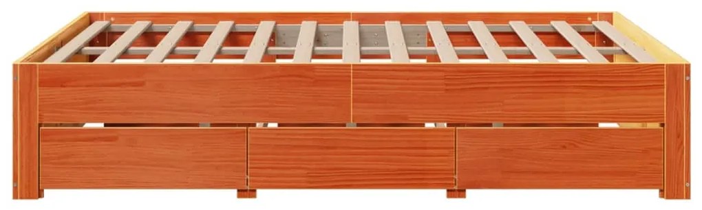 Cama sem colchão com gavetas madeira pinho maciça castanho-mel