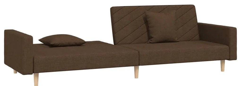 Sofá-cama 2 lugares com duas almofadas tecido castanho