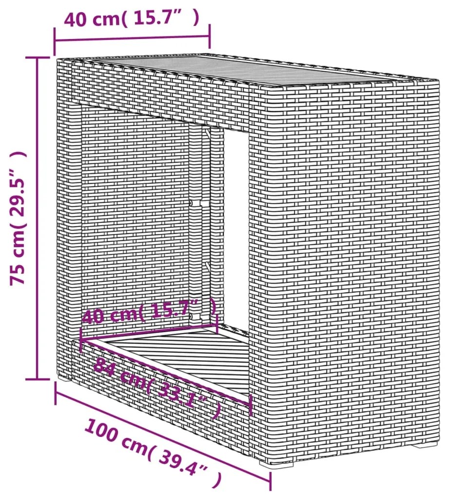 Mesa apoio jardim c/ tampo madeira 100x40x75 cm vime PE bege