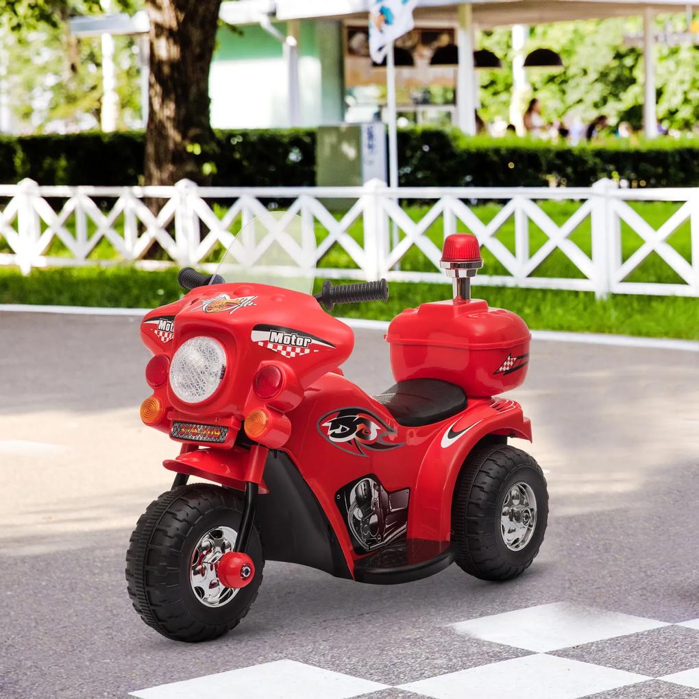 HOMCOM Mota Elétrica para Crianças de 18-36 Meses Motocicleta Infantil com 3 Rodas e Bateria 6V com Música Buzina Farol Baú 80x35x54cm Vermelho