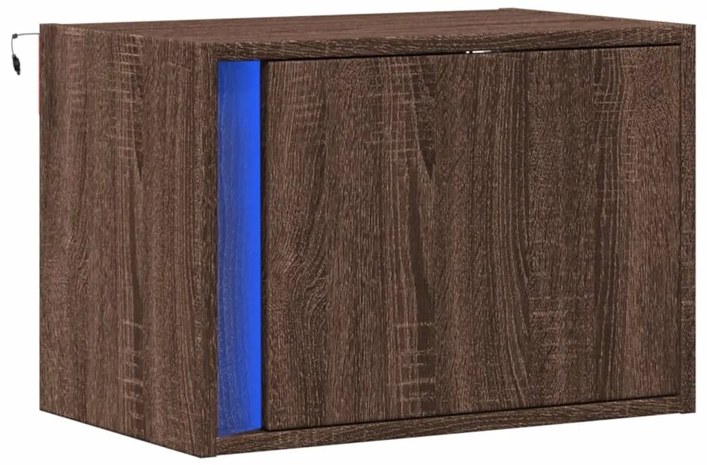 Mesa de cabeceira de parede com luzes LED carvalho castanho