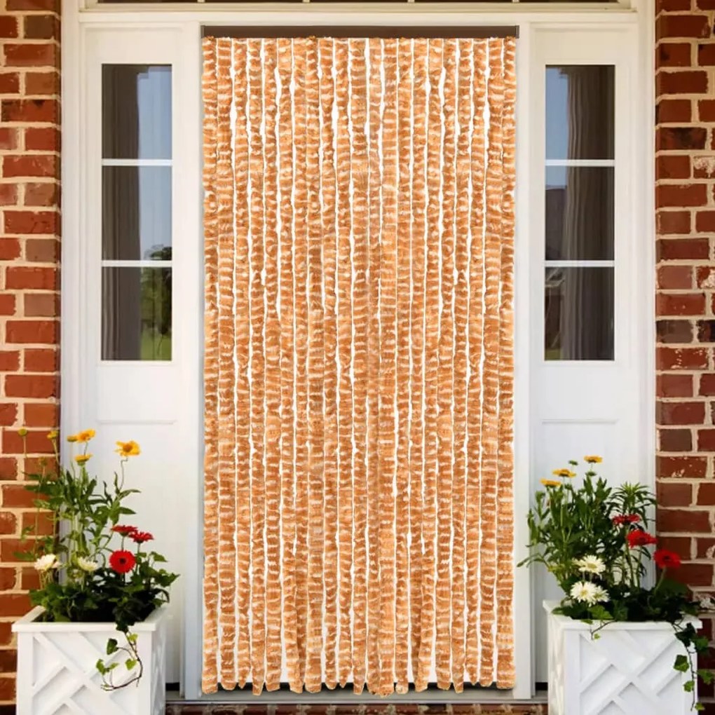 325458 vidaXL Cortina anti-insetos 90x220 cm chenille ocre e branco