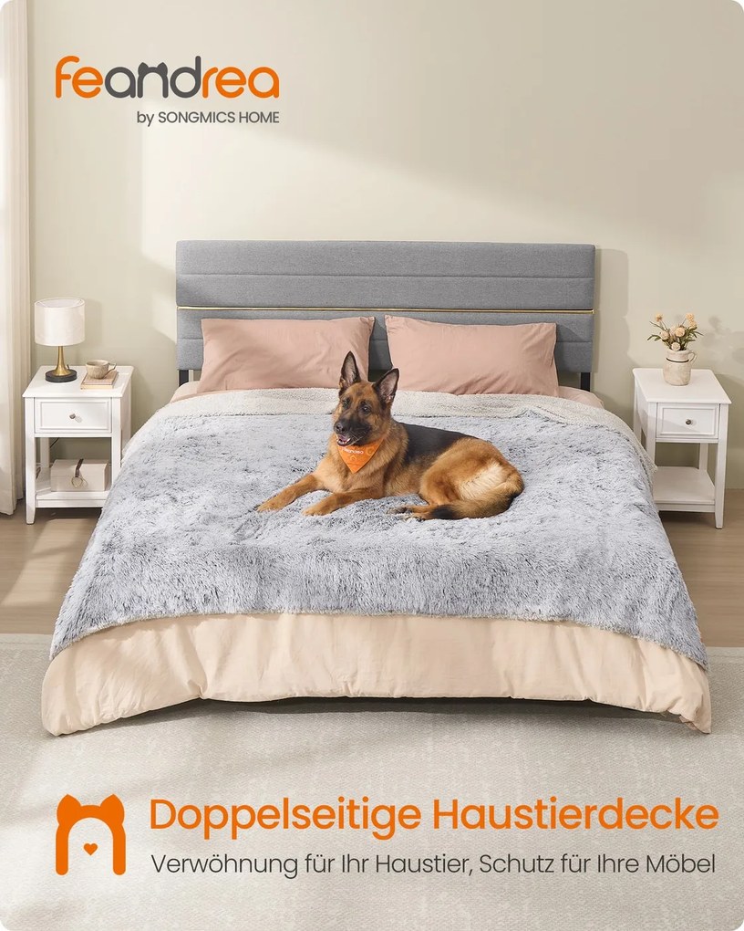 Manta para cães utilizável dos dois lados 229 x 203 cm, em tecido Sherpa cinzenta