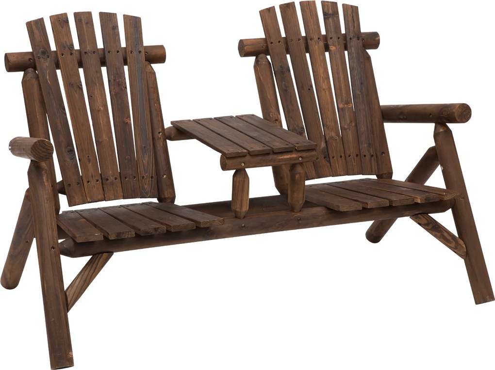 Outsunny Banco de jardim com mesa, Mobiliário de jardim, Banco, 2 lugares, Madeira maciça, Castanho, 157 x 88 x 103 cm | Aosom Portugal