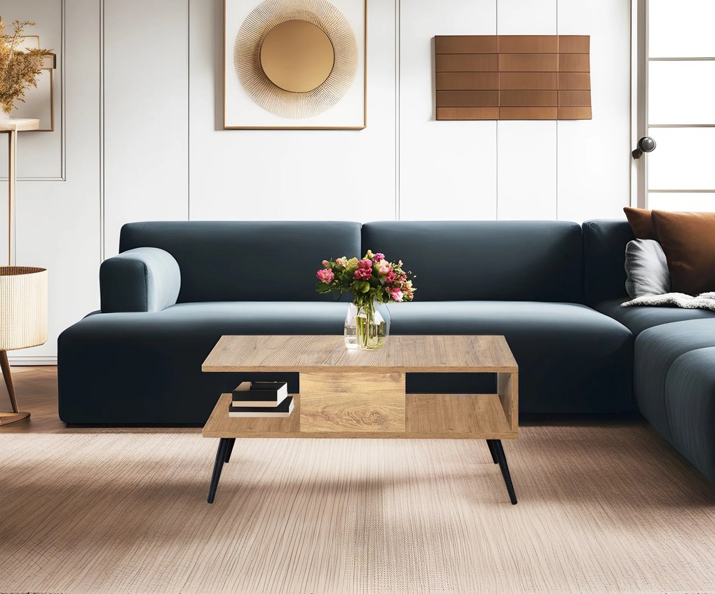 Mesa de Centro Bukle – Pinho Atlântico Preto – 90x40x50 cm