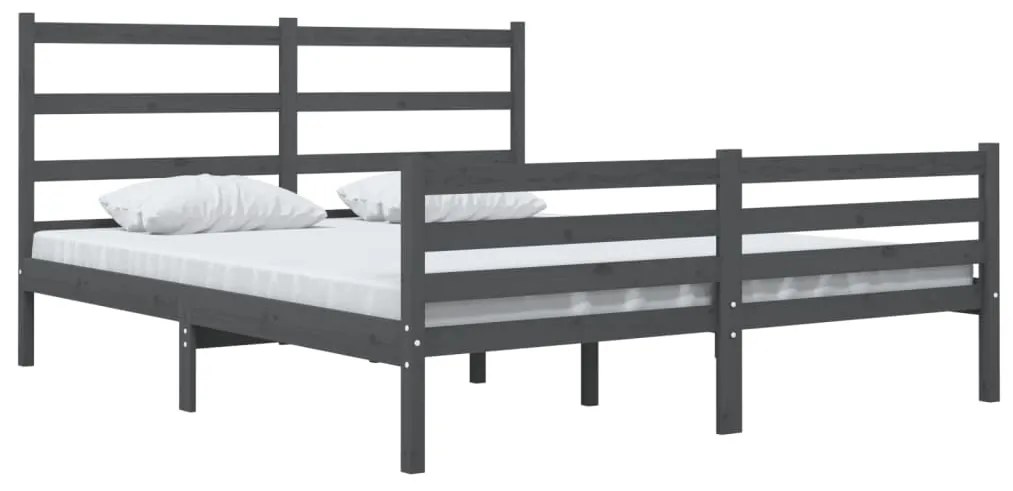 Estrutura de cama casal 135x190 cm pinho maciço cinza