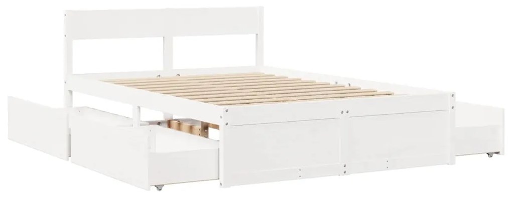 Estrutura de cama c/ gavetas 120x200 cm pinho maciço branco