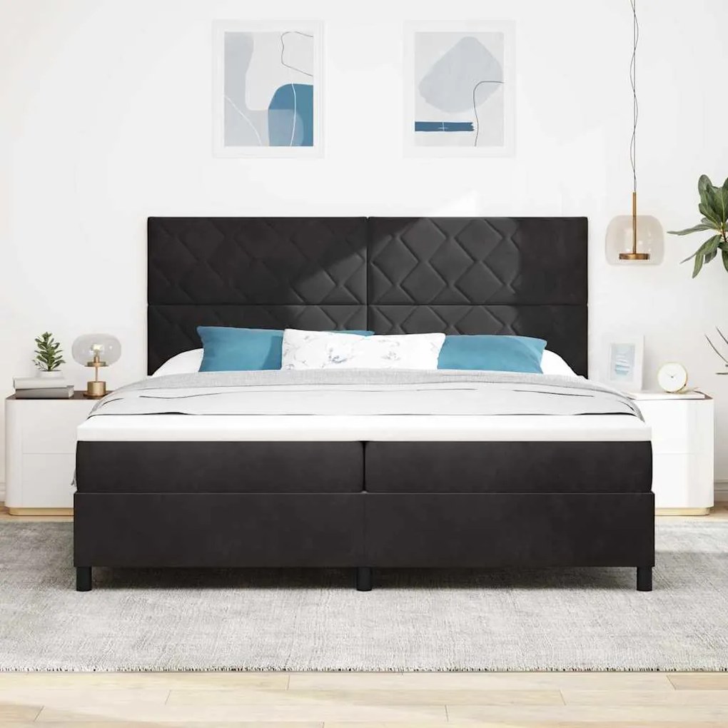 Cama Box Spring com Colchão &amp; LED Preto 200x200 cm Veludo