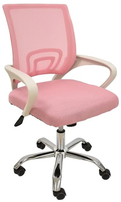Cadeirão de Escritorio FISS-NEW, branco, rede e tecido rosa