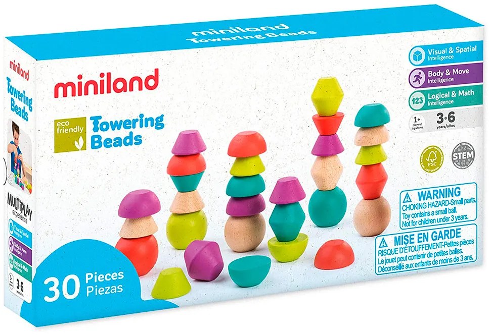 Jogo Miniland Towering Beads Piezas de Maderas para Trabajar La Logica