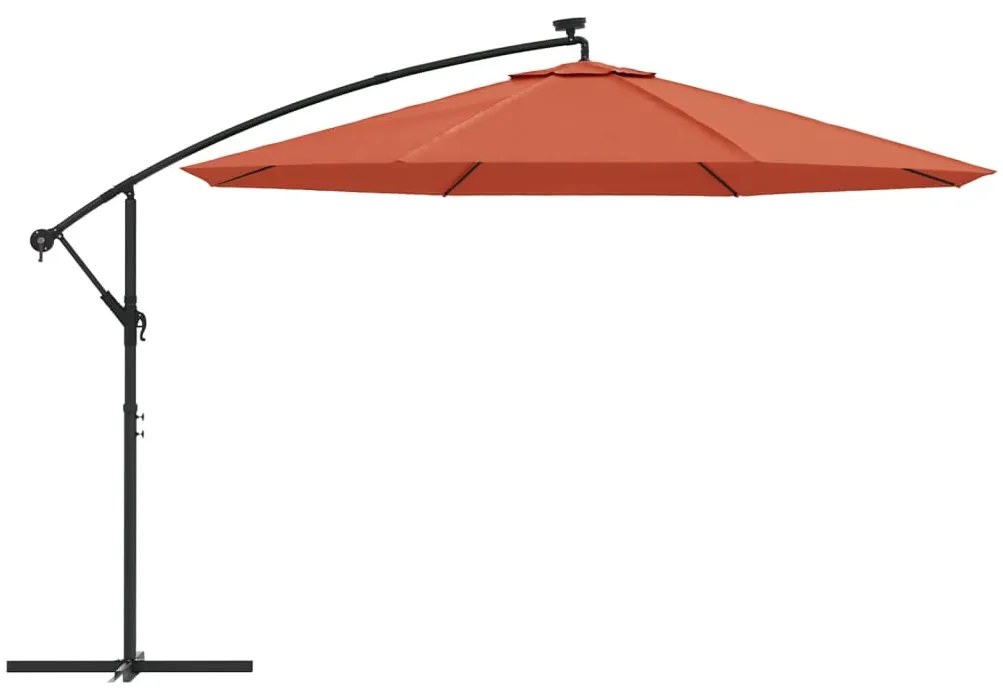 Guarda-sol de jardim cantilever c/ luzes LED 350 cm terracotta