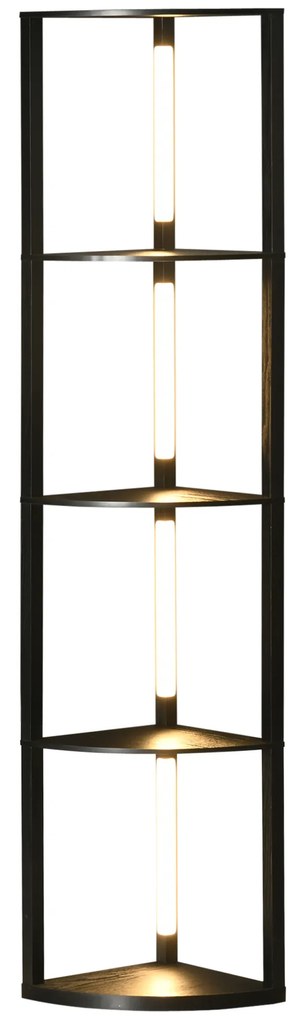 HOMCOM Lâmpada de Chão em MDF com 4 Prateleiras e Iluminação LED de 3000K 41x29,5x163,5 cm Preto | Aosom Portugal