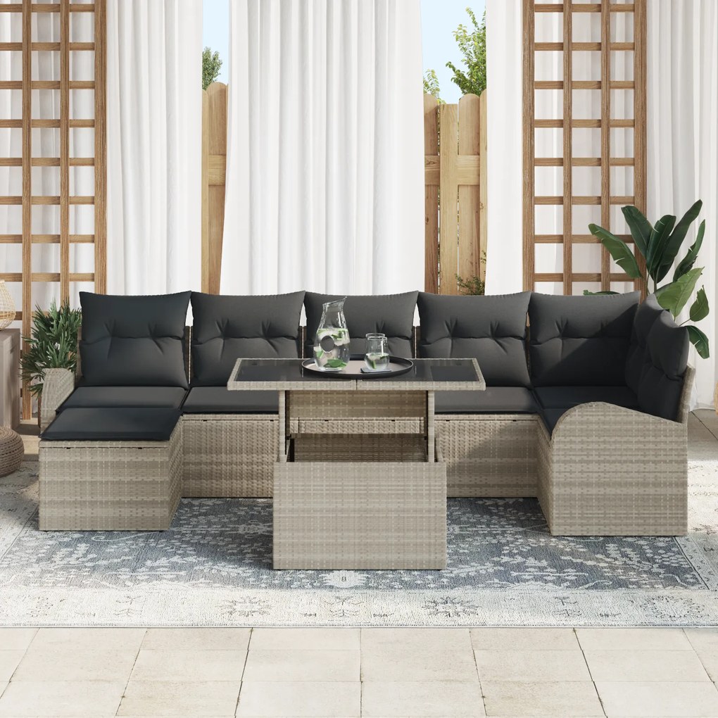 Conjunto de Sofá de Jardim de 8 Peças com Almofadas Cinzento-Claro Vim