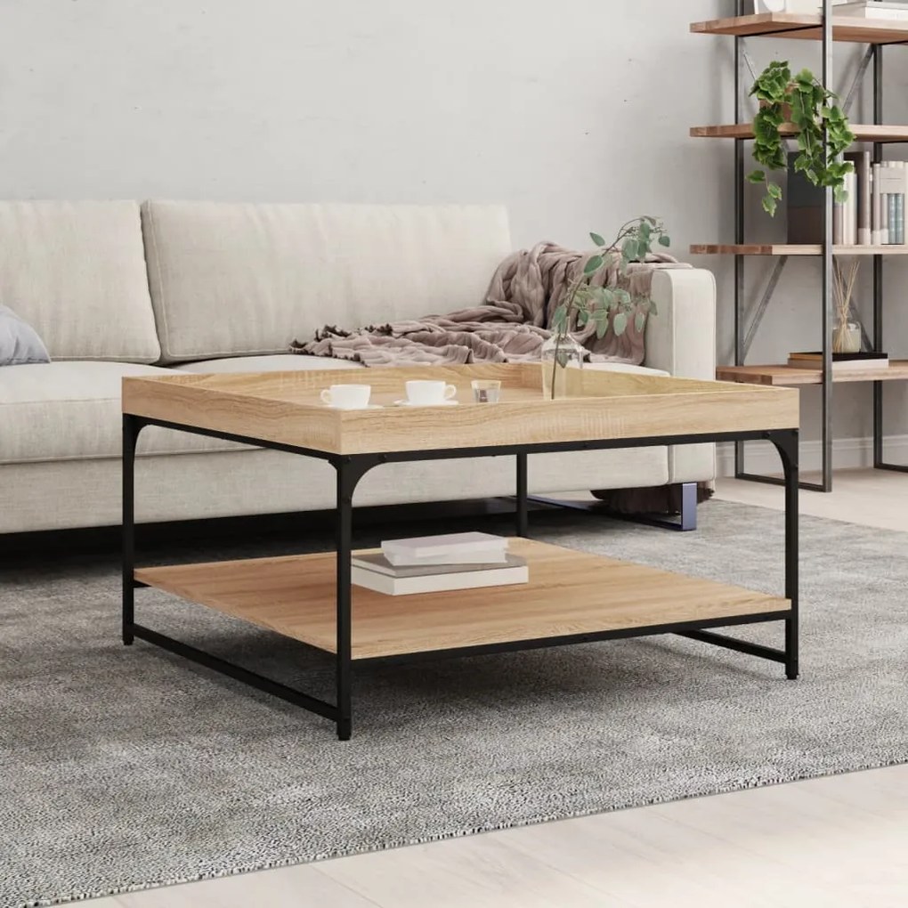 vidaXL Mesa de centro 80x80x45 cm deriv. madeira/ferro carvalho sonoma