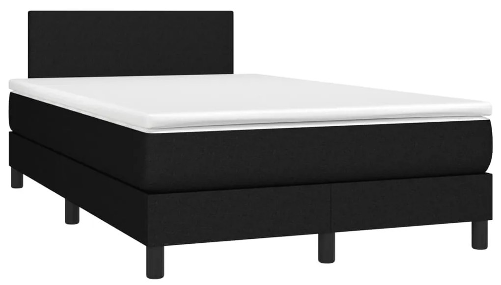 Cama box spring c/ colchão e LED 120x190 cm tecido preto