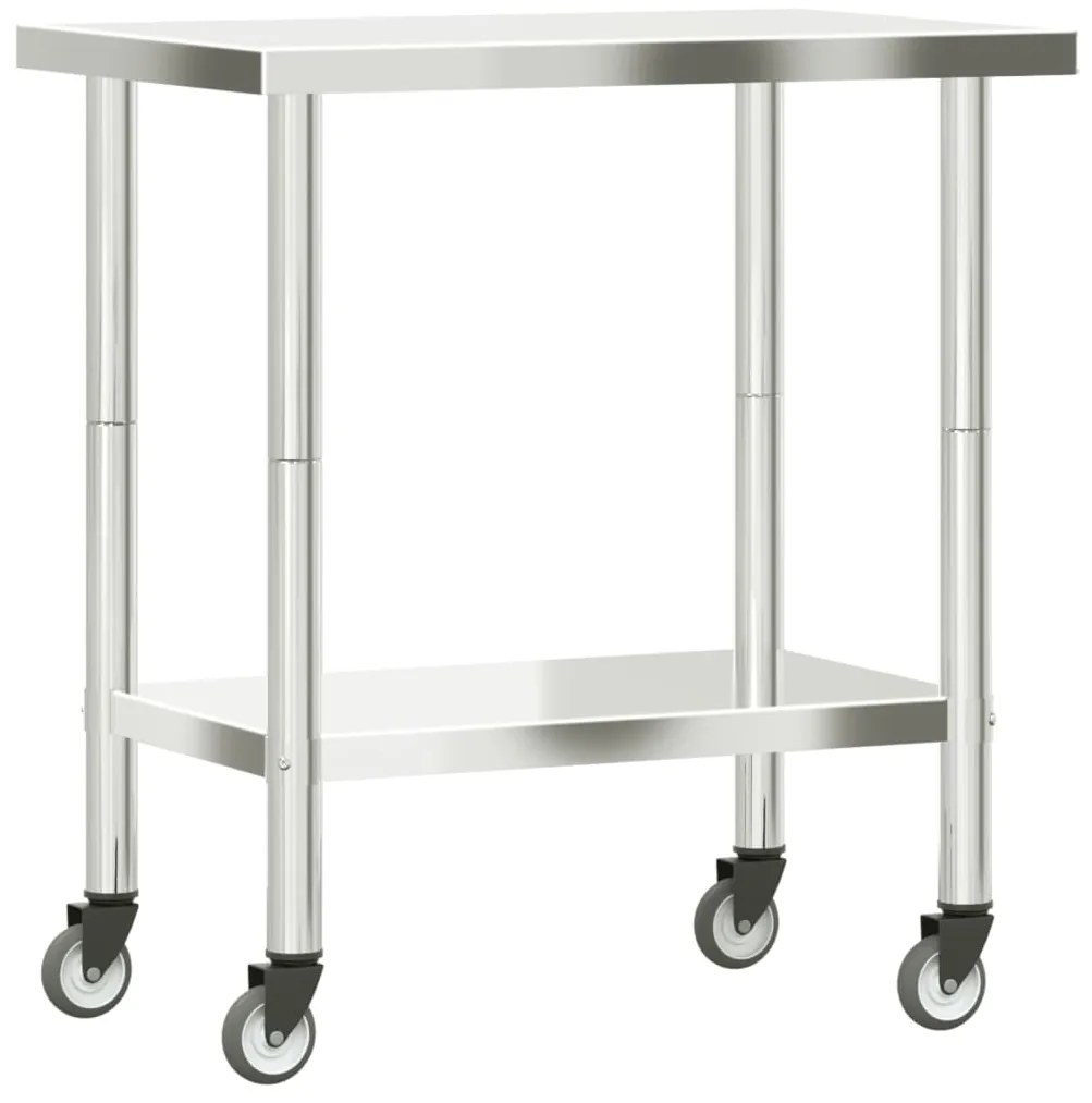 Mesa de trabalho de cozinha com rodas 82,5x55x85 cm aço inox.