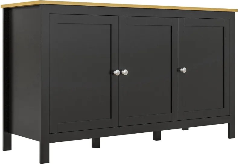 Aparador Sala de Estar com 3 Portas e Prateleiras Ajustáveis Estilo Moderno 120x40x70 cm Preto e Madeira
