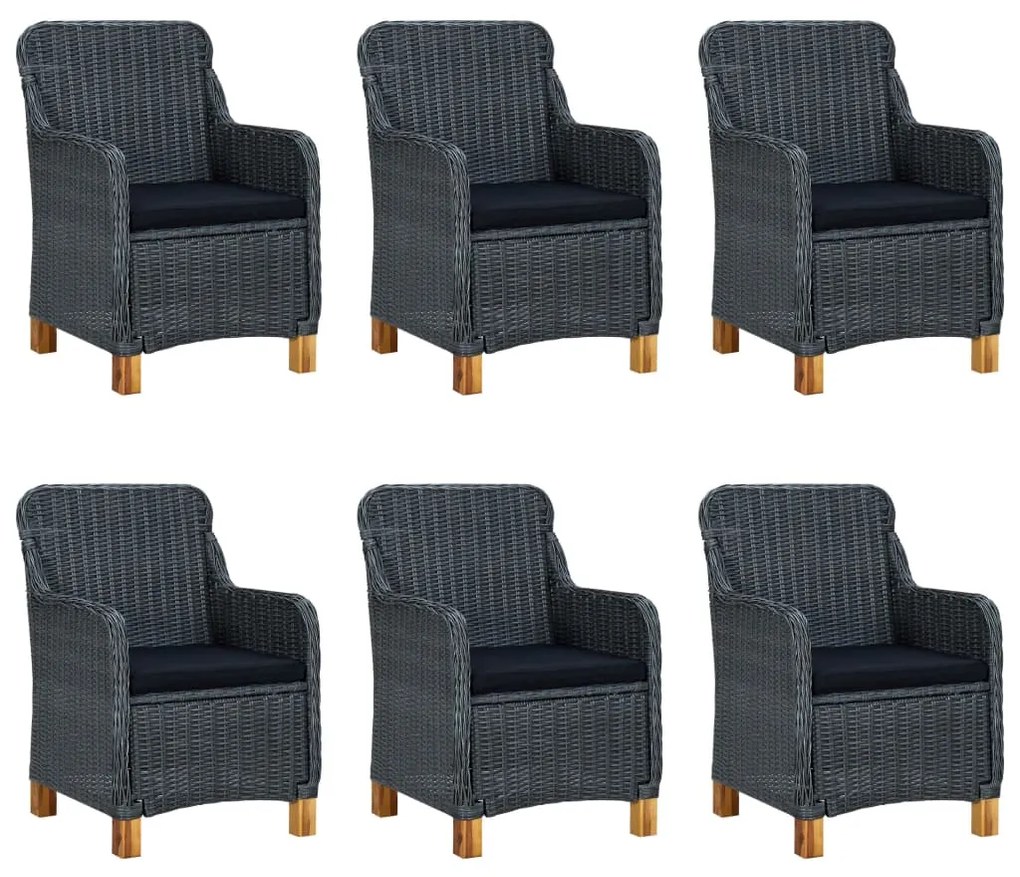 9 pcs conj. jantar exterior c/ almofadões vime PE cinza-escuro