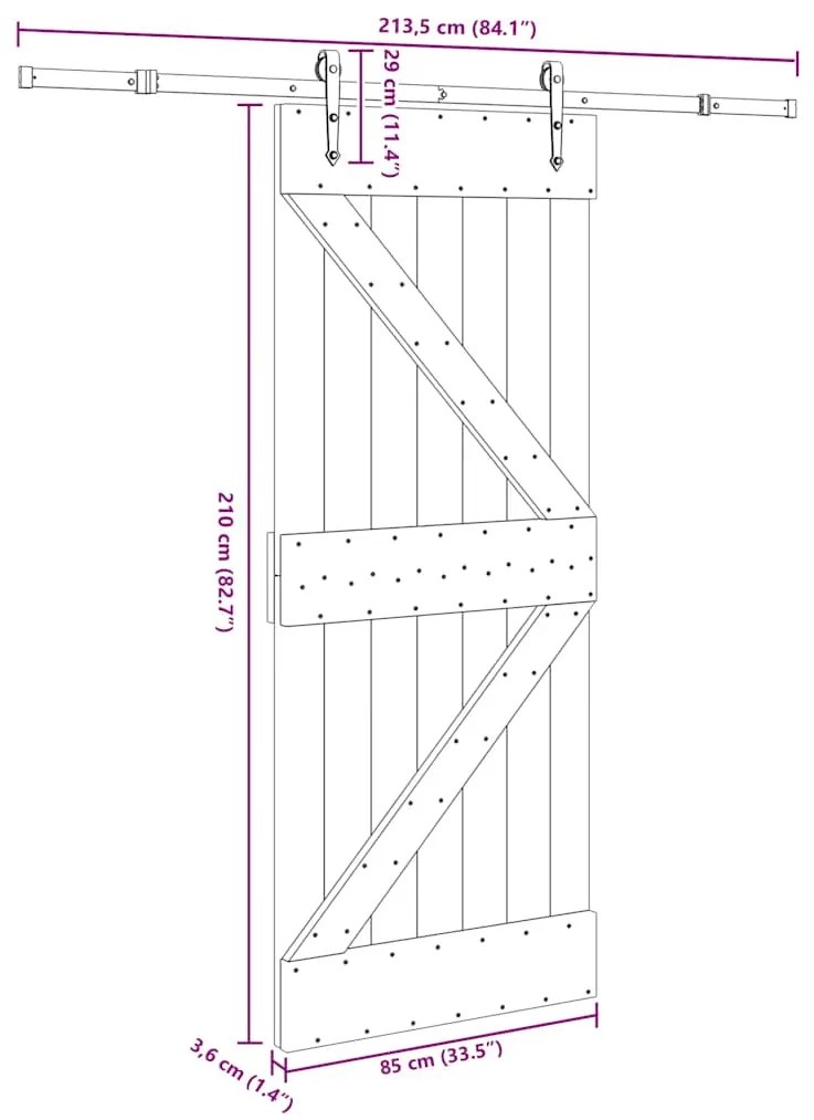 Porta de correr com ferragens 85x210 cm madeira de pinho maciça