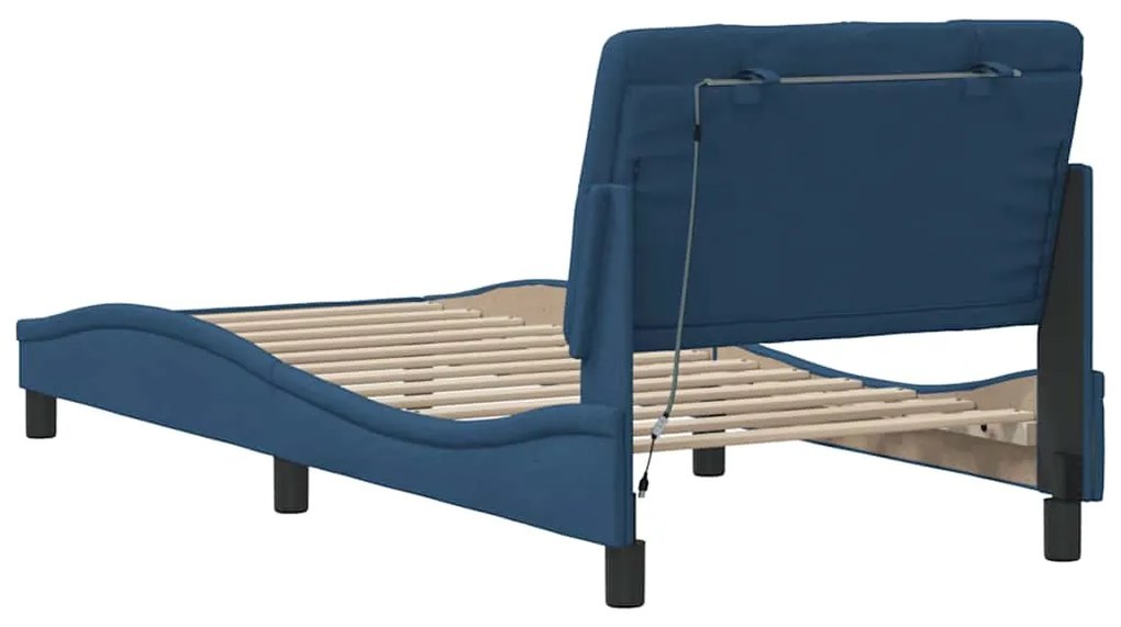 Estrutura de cama com LED sem colchão 90x190 cm tecido azul