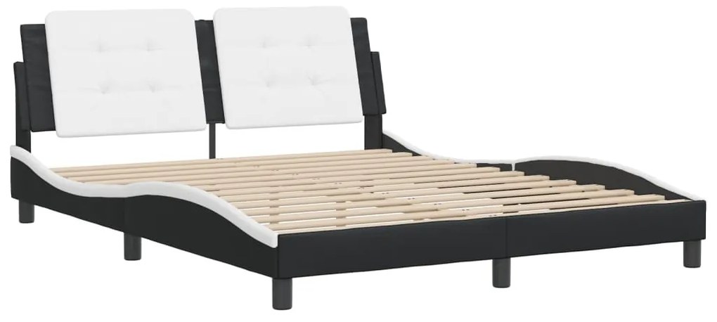 Estrutura cama c/ cabeceira 160x200cm couro artif. preto/branco