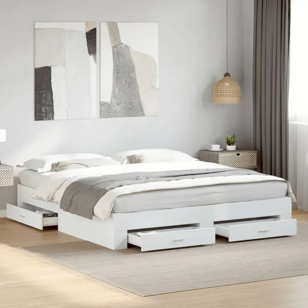 Estrutura de cama c/ gavetas 180x200cm derivados madeira branco