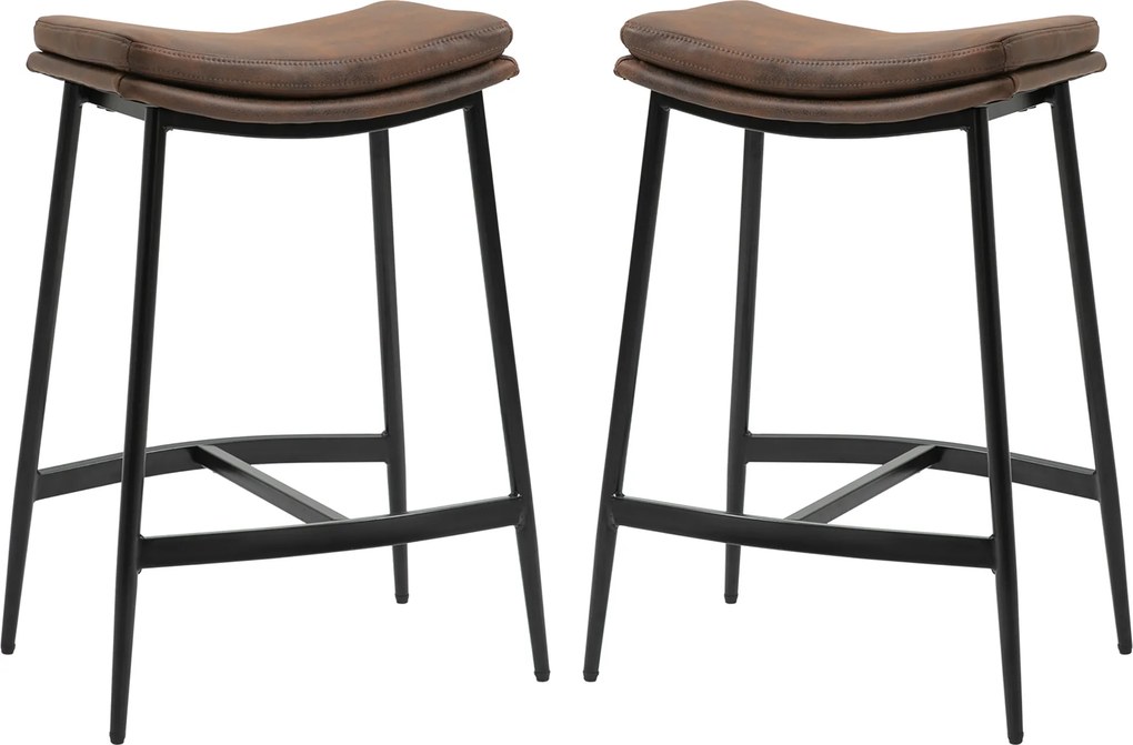 Conjunto de 2 bancos de bar com apoio para os pés em aço, estilo industrial, assento curvo, 48,5 x 38,5 x 68,5 cm, castanho-escuro