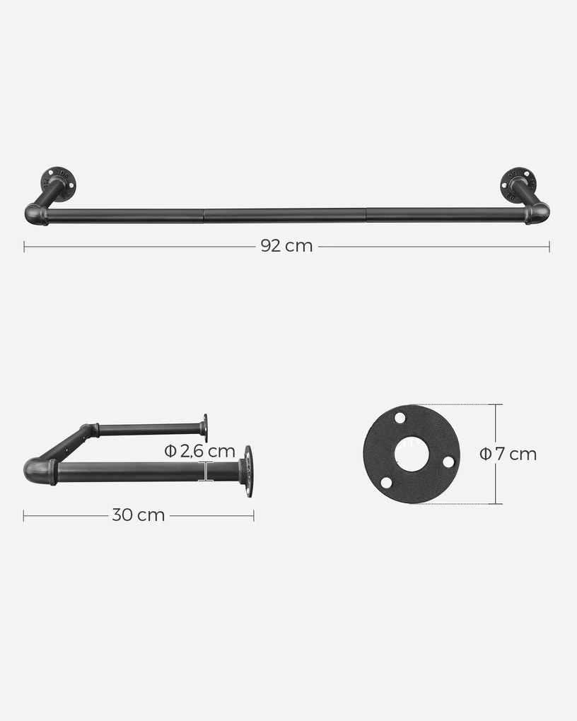 Conjunto de 2 varões para roupa 92 x 30 x 7,5 cm Preto